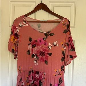 Floral Midi Dress in Coral